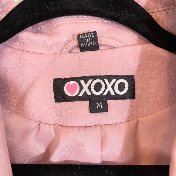 XOXO Jacket Womens M Genuine Leather Motorcycle Biker Snap Button Up Preppy Pink - Picture 9 of 10